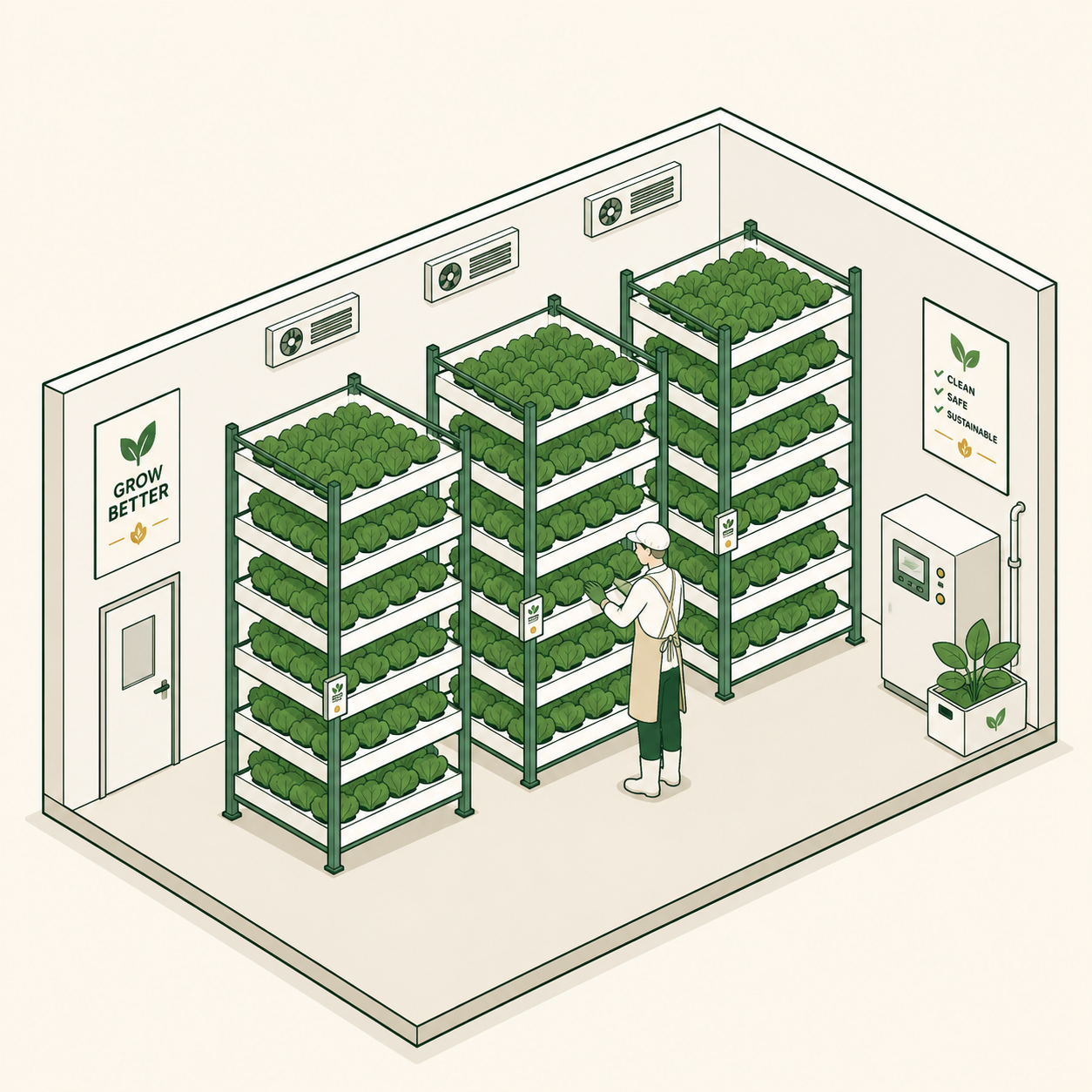 大型植物工場と作業員